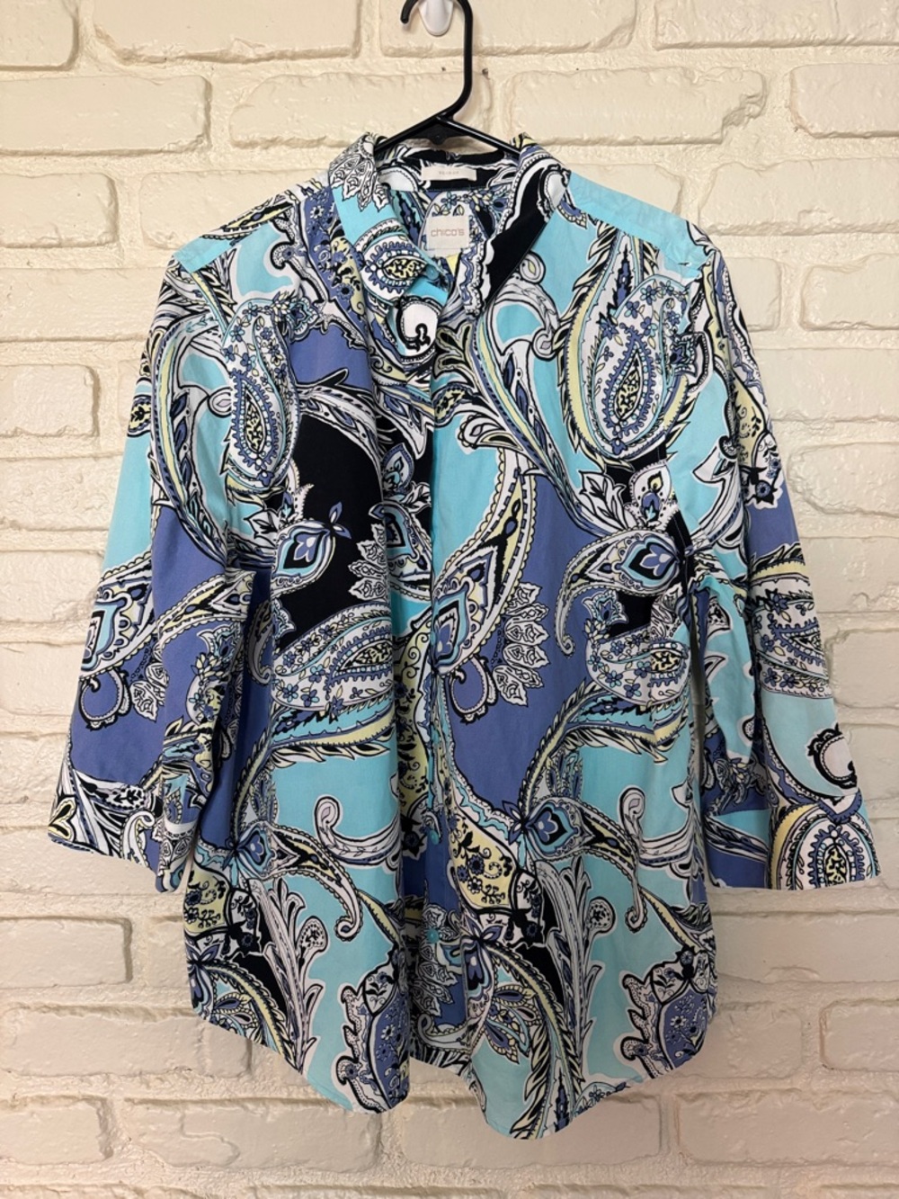 Chico's Paisley No Iron Button-down 3/4 sleeve Top
